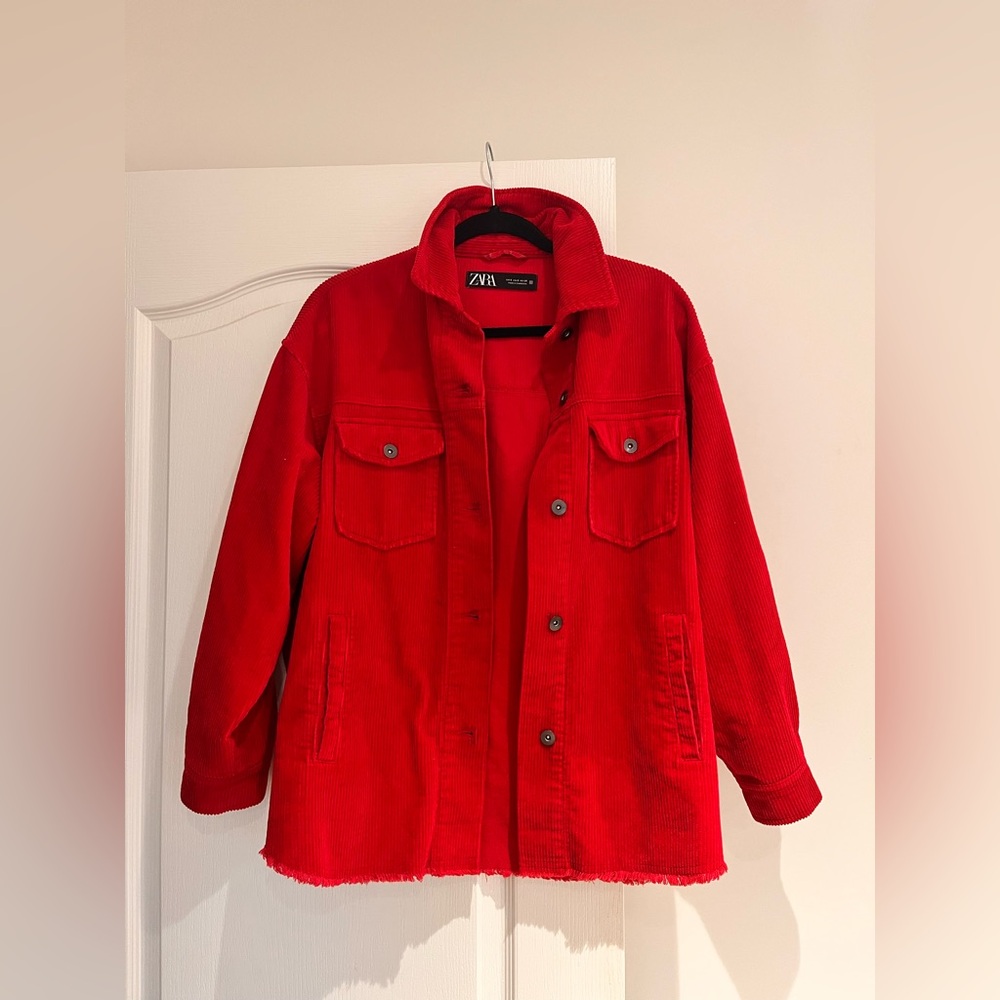 Zara Red Corduroy Oversized Jacket